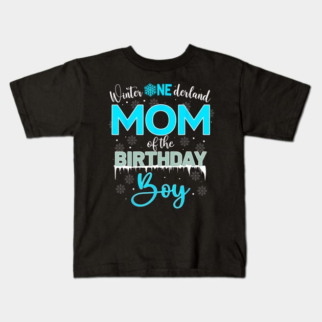 Mom Of The Birthday Boy Winter Onederland Family Kids T-Shirt by Mitsue Kersting